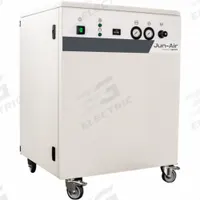 JUN-AIR Electric Air Compressor: Enclosed, Oil Free, 4 hp, 9 cfm, 120 psi Max Op Pressure, 230V AC (MPN 1206215). Key specifications — attr50806: 230V AC; attr50800: 9 cfm; attr100072: No Air Dryer; attr50788: JUN-AIR.