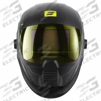 ESAB Welding Helmet: Auto-Darkening, 4 Arc Sensors, Black, Sentinel, W3/5 to W13, 4.65 in x 2.8 in (MPN 0700600860). Key specifications — Color: Black; Suspension Adjustment Type: Halo Headgear; Series: Sentinel A60; Graphics: Sentinel; Viewing Area: 4.65 in x 2.8 in; Brand: ESAB; Grind Mode: Yes; Helmet Material: Polyamide.