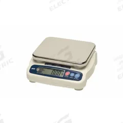 A&D WEIGHING Food Scale: 7 1/2 in Weighing Surface Dp, 9 1/8 in Weighing Surface Wd, Backlit LCD (MPN SJ-30KWPF). Key specifications — Readability: 0.001 kg/0.002 lb/0.05 oz/0.1 lb-oz; Brand: A&D WEIGHING; IP Rating: IP67.