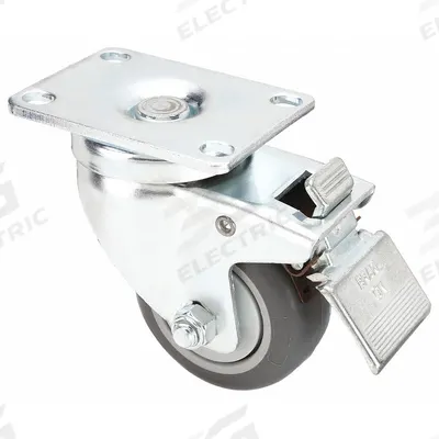 APPROVED VENDOR Plate Caster: Swivel, Total Lock, Rubber, 3 in Wheel Dia, 1 1/4 in Wheel Wd - Light-Duty Plate Casters