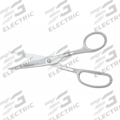 HERITAGE Carpet Shears: Left-Hand, 8 in Overall Lg, Straight, Nickel Chrome, Pointed - All-Metal Offset Scissors