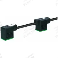 MURRELEKTRONIK Cordset: (2) DIN Form BI Female Right Angle x Bare Wire, 5 m Cable Lg, PVC, Black (MPN 7000-58101-6170500). Key specifications — Wire Size: 18 AWG; Brand: MURRELEKTRONIK; Cable Jacket Color: Black; IP Rating: IP67; DIN Connector Spacing: 100 mm.