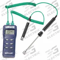 WOHLER Thermocouple Thermometer: -328°F to 1,202°F, For Type K Thermocouple Type, -328°F to 2,498°F (MPN 6622). Key specifications — Testing Functions: Min/Max Temperature; Accuracy: ±0.3 % + 0.7 °F (Type K @ -200 to 2,500 °F); Brand: WOHLER.