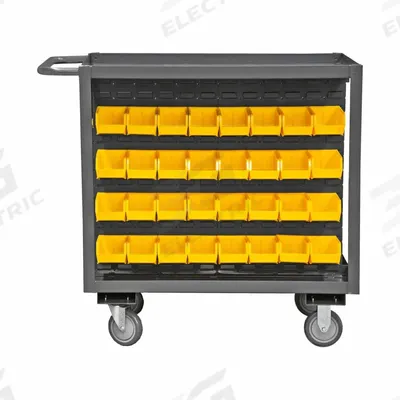 DURHAM MFG Bin Cart: 1,200 lb, 64 Bins/Tubs, 2 Shelves, Gray, 5 in L x 4 in W x 3 in H - Steel Bin Carts with Lipped Shelves