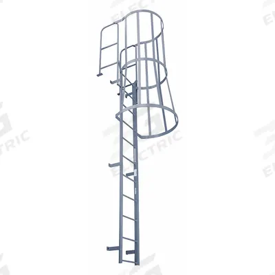 COTTERMAN Fixed Ladder with Safety Cage: 12 ft Overall Ht, 39 in Overall Wd, Steel - Safety Cage Walk Through Fixed Ladders