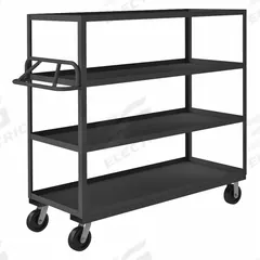APPROVED VENDOR Utility Cart: 3,600 lb, 60 in L x 24 in W Shelf, 4 Shelves, Gray, Ergonomic (MPN RSCE-246060-4-3.6K-95). Key specifications — Caster/Wheel Configuration: (2) Swivel; Brand: APPROVED VENDOR; Caster Wheel/Tread Material: Phenolic.
