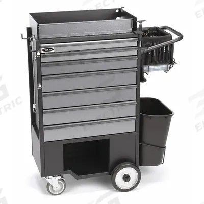 FLEXCART Tool Utility Cart: Black / Silver Drawer, 37 1/2 in Wd, 14 1/2 in Dp, 45 in Ht - Heavy-Duty Tool Utility Carts with Drawers