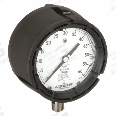 ASHCROFT Process Pressure Gauge: 0 psi to 60 psi, White, 4 1/2 in Dial, 1/2 in NPT Male - All-Stainless Steel Wetted Parts & Casing