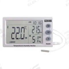 REED INSTRUMENTS Humidity/Temp Indicator: 20%to 95% Humidity Range, Humidity/Temp/Time (MPN R6000). Key specifications — Primary Scale: Humidity/Temperature/Time; Display Type: Digital; Brand: REED INSTRUMENTS.