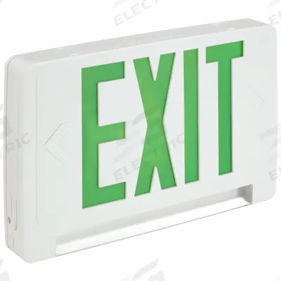 LITHONIA LIGHTING Exit Sign with Emergency Lights: White, 1 or 2 Faces, Green, LED, Ceiling/Wall - Plastic Exit Signs with Linear Bottom-Mount Light Bars
