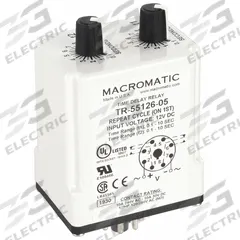 MACROMATIC Single Function Time Delay Relay: Socket Mounted, 12V DC, 10 A, 8 Pins/Terminals (MPN TR-55126-05). Key specifications — Brand: MACROMATIC.