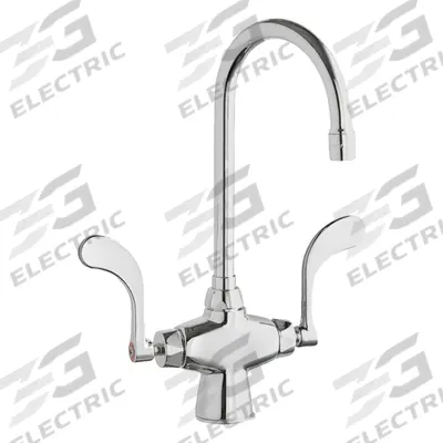 CHICAGO FAUCETS Gooseneck Kitchen Faucet: 50, Single-Post, Deck, Cast Brass - Single-Post Bar Sink Faucets