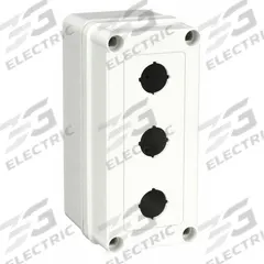 HOFFMAN Push Button Enclosure: 22mm, 3 Holes, Non-Metallic, NEMA 4X (MPN VM733-PBM3). Key specifications — Brand: HOFFMAN; Environments & Applications: Washdown-Corrosion-Resistant.