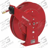 Spring Return Hose Reel: 50 ft (1/2 in I.D.), 1/2 in MNPT, 300 psi Max Op Pressure, Red (MPN 7850 OLP121). Key specifications — Reel Color: Red; Hose Capacity: 50 ft (1/2 in I.D.); Overall Dimensions: 19-3/4 in L x 7 in W x 20-1/4 in H; Swivel Material: Nickel Plated Steel; Hose End Configuration: 1/2 in MNPT; Brand: REELCRAFT.