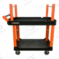 CRESCENT Utility Cart: 500 lb, 37 in L x 23 in W x 23 in H Overall Dim, 2 Shelves, Black, Raised (MPN IUC2SCBM-RCPR). Key specifications — Includes: Top Shelf Riser Corner Posts; Brand: CRESCENT.