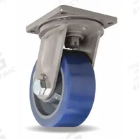 HAMILTON Plate Caster: Swivel, Face Brake, Polyurethane, 10 in Wheel Dia, 4 in Wheel Wd, Hole, Brake (MPN S-MD-104SYT-4SL-HCB). Key specifications — Wheel Bearing Type: Roller; Wheel/Tread Color: Blue; Brand: HAMILTON; Caster Type: Swivel with Brake.