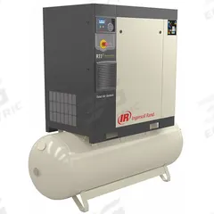 INGERSOLL RAND Rotary Screw Air Compressor: Horizontal, 5 hp, 14.3 cfm, 80 gal Tank, 460V AC (MPN R4I-A135-TAS/80-460-3). Key specifications — attr48606: Three; attr48593: 460V AC; attr48578: INGERSOLL RAND; attr110305: Included.