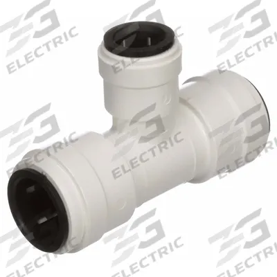 WATTS Push-Fit Tee Fitting: Tee, 3/4 in OD x 3/4 in OD x 1/2 in OD Size, Polysulfone - Polysulfone Push-to-Connect Tube Fittings