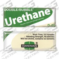 HARDMAN Urethane Adhesive: Double/Bubble D-50, Ambient Cure, 3.5 g, Packet, Tan, Thick Liquid, 10 PK (MPN 4022-BG10). Key specifications — Cured Color: Tan; Series: Double/Bubble D-50; Mixing Ratio: 1:1; Included Components: Resin and Hardener.