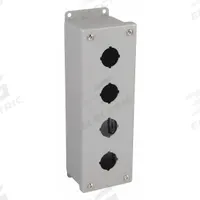 WIEGMANN Push Button Enclosure: 30mm, 4 Holes, Carbon Steel, NEMA 4 (MPN PB4). Key specifications — attr211299: WIEGMANN; attr1043605: Washdown-Corrosion-Resistant.