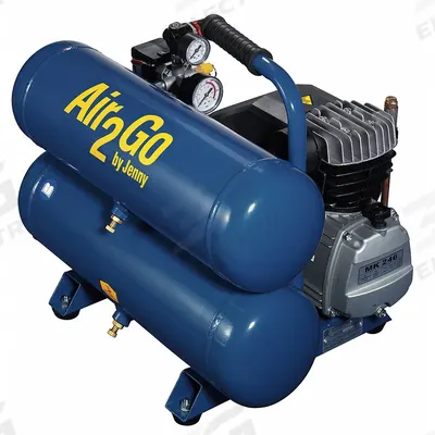 JENNY Portable Air Compressor: Oil Lubricated, 4.2 gal, Twin Stack, 2 hp, 3.8 cfm @ 90 psi - Hand Carry Portable Electric Air Compressors
