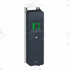 SCHNEIDER Variable Frequency Drive: In Phase Three, Out Phase Three, 100 hp, No Bypass, Programmable (MPN ATV950D75N4U). Key specifications — Style: Compact; Color: Black/Green; Output Phase: Three.