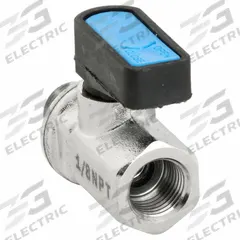 APPROVED VENDOR Manual Two-Way Ball Valve: 1/8 in, Nickel-Plated Brass, Straight, MNPT x FNPT, Wedge (MPN G-MVFP-18M). Key specifications — Brand: APPROVED VENDOR; Handle: Wedge.
