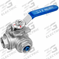 USA INDUSTRIALS Manual Three-Way Ball Valve: 2 in, 304 Stainless Steel, L Flow, FNPT x FNPT x FNPT (MPN ZUSA-VLV-170). Key specifications — Brand: USA INDUSTRIALS; Handle: Locking Lever.