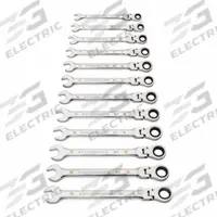GEARWRENCH Combination Ratcheting Wrench Set: Alloy Steel, Full Polish Chrome, 12 Tools, Std, SAE (MPN 86727). Key specifications — attr309581: Full Polish Chrome; attr309580: Alloy Steel; attr309571: No; attr309583: No; attr309587: Yes; attr324931: GEARWRENCH; attr309569: 8 mm to 19 mm.