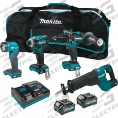 MAKITA Cordless Tool Combination Kit: 4 Tools, 40 V DC Volt, Battery Included, XGT®, XGT®, 373WA9) (MPN GT401M1D1). Key specifications — attr1176460: Flashlight.