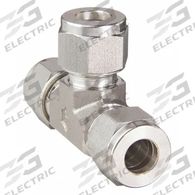 HAM-LET Compression Tee Fitting: 4 mm OD x 4 mm OD x 4 mm OD Fitting Size - Double-Ferrule Stainless Steel Fittings