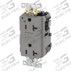 LEVITON Modular Receptacle: Hospital Grade Fed. Spec., Decorator Duplex, 5-20R, Gray, GFCI, 125V AC (MPN MGFN2-HGG)