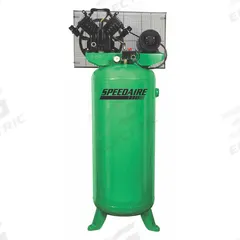 SPEEDAIRE Electric Air Compressor: 5 hp, 1 Stage, Vertical, 60 gal, 14.2 cfm, 135 psi, Base Model (MPN 4ME98). Key specifications — attr48430: SPEEDAIRE; attr48445: 60 Hz; attr48448: Pressure Safety Valve; attr48450: 480V AC; attr48474: Three; attr48487: Vertical.