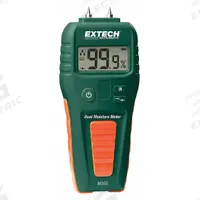 EXTECH Moisture Meter: Digital, LCD, Pin/Pinless, (2) Pins, ±3% Moisture Content Accuracy (MPN MO55). Key specifications — attr999354: Digital; attr1009284: Impact Pin; attr1009272: Built-In Material Library; attr999350: LCD; attr999383: ±3%; attr999345: EXTECH.