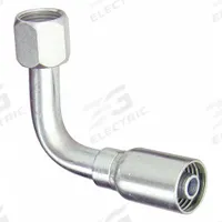 KURT Hydraulic Crimp Fitting: Carbon Steel, 90° Long Elbow, -8 For Hose Dash Size, Female x Male (MPN FJX90L-08-10). Key specifications — Fitting Gender: Female x Male; Fitting Connection Type: JIC x Hose End; Thread Size: 7/8"-14; For Hose Dash Size: -8; Brand: KURT.