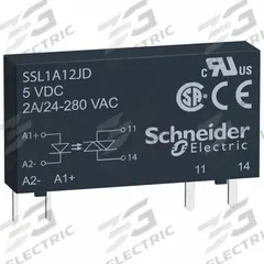 SCHNEIDER Solid State Relay: 2 A Current Rating, 3 to 12V DC, Pin Termination (MPN SSL1A12JD). Key specifications — attr917425: Pins; attr917448: Socket; attr917409: SCHNEIDER.