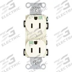 HUBBELL Receptacle: Duplex, 5-15, Ivory, 125V AC, 15 A, 2 Pole / 3 Wire (MPN BR15IWR)