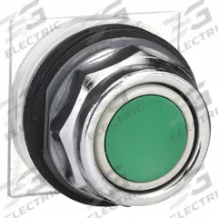 SCHNEIDER Flush Push Button: Green, 30 mm Mounting Size, Metallic, Momentary (MPN 9001KR1G). Key specifications — Brand: SCHNEIDER; Action: Momentary; Series: 9001K; Push Button Material Type: Metallic.