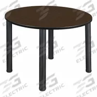 KEE Cafe/Breakroom Table: Laminate, Walnut, 29 in Overall Ht - Max, Circle, Black, Metal, Black (MPN TB48RNDNWBPBK). Key specifications — Brand: KEE; Frame Color: Black; Frame Material: Metal; Edge Color: Black; Tabletop Color: Walnut; Tabletop Shape: Circle; Tabletop Structural Material: Laminate; Tabletop Surface Material: Laminate.