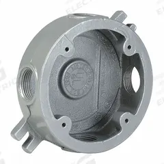 HUBBELL KILLARK Electrical Box: Iron, Round, 1 Gangs, 3/4 in Hub Size, 25 cu in Capacity, Gray (MPN VLJX-2M). Key specifications — Color: Gray; Brand: HUBBELL KILLARK.