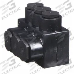 BURNDY Multitap Connector: 3 Port, Single-Sided Entry, 14 AWG – 4 AWG Wire Size, Black (MPN 1PL43). Key specifications — Body Material: Aluminum; Brand: BURNDY.