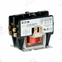 EATON Definite Purpose Magnetic Contactor: 2 Poles, 24V AC, 20 A, Non-Reversing (MPN C25BNB220T). Key specifications — Brand: EATON; Coil Voltage: 24V AC; Contactor Style: HVACR Definite Purpose Contactor; Frame Size: B; Terminal Connection Type: Quick-Disconnect Terminals; Maximum Voltage Rating: 690V AC; Series: C25 Series; Phase: Single.