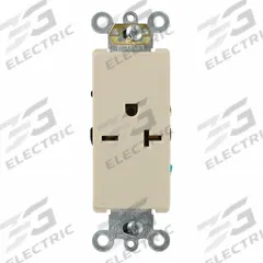 LEVITON Single Receptacle Outlet: Single, 6-20, Ivory, 250V AC, 20 A, 2 Pole / 3 Wire (MPN 16441-I)