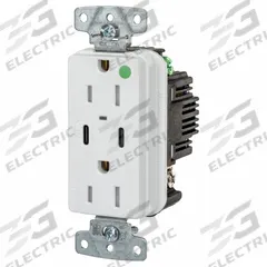 USB Receptacle: Duplex, 5-15R, 2 USB Ports, USB Type A/C, White, 125V AC, 15 A (MPN USB8200CPDW). Key specifications — Brand: HUBBELL.