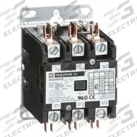 SQUARE D Definite Purpose Magnetic Contactor: 3 Poles, 208-240V AC, 40 A, Non-Reversing (MPN 8910DPA43V09). Key specifications — Brand: SQUARE D; Coil Voltage: 220/208-240V AC; Contactor Style: HVACR Definite Purpose Contactor; Terminal Connection Type: Box Lugs; Maximum Voltage Rating: 600V AC; Series: 8910 Series Type DPA; Phase: Three; Main Pole Contact Form: 3NO.