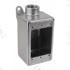 CALBRITE Electrical Box: Stainless Steel, Rectangular, 1 Gangs, 1 in Hub Size, 25 cu in Capacity (MPN S61000FDCS). Key specifications — Color: Gray; Brand: CALBRITE.