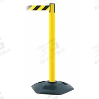 TENSABARRIER Barrier Post with Belt: Black/Yellow, Chevron, No Legend, 13 ft Belt Lg, Yellow (MPN 886-35-MAX-NO-D4X-C). Key specifications — Base Material: Rubber; Belt Color: Black/Yellow; Brand: TENSABARRIER; Post Material: Plastic; Post Color: Yellow; Message: No Legend.