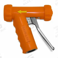 SANI-LAV Spray Nozzle: 3/4 in Connection Size, FGHT, Brass/Stainless Steel, 5 1/4 in Overall Lg (MPN N1AX). Key specifications — Nozzle Color: Orange; Material: Stainless Steel; Nozzle Shutoff Type: Handle Controls; Brand: SANI-LAV.