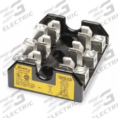BUSSMANN Fuse Block: Open Block Design, 3 Pole, 600 V AC, Screw, Non-Indicating (MPN T60030-3SR). Key specifications — Brand: BUSSMANN.