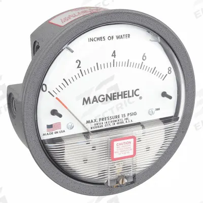 Dwyer Differential Pressure Gauge: Back/Single-Side, 1/8 in NPT Female, 2000 - Low Operating Pressure Differential Gauges